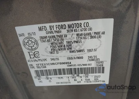 2012 Ford F-150 Stx from USA, damaged, VIN 1FTEX1CM6CFB96954